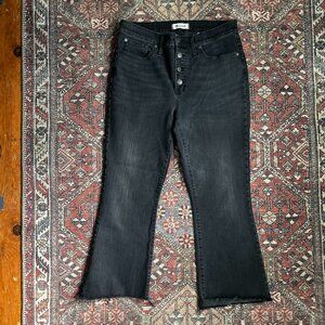 Madewell Cali Demi-Boot Jeans  Asymmetrical Hem Edition Black Gray Button Fly